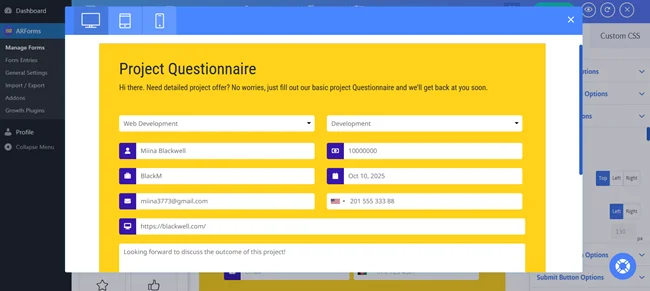 Pruebe sus formularios de cuestionario.