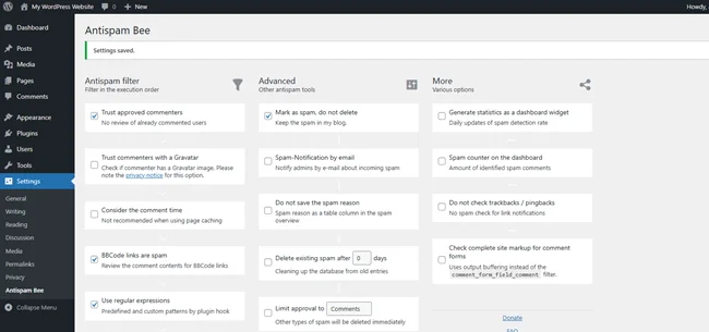 antispam bee - tablou de bord wordpress