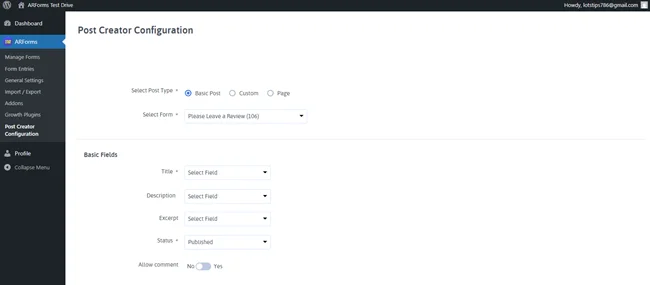 การตั้งค่าคอนฟิกูเรชันของผู้สร้างโพสต์