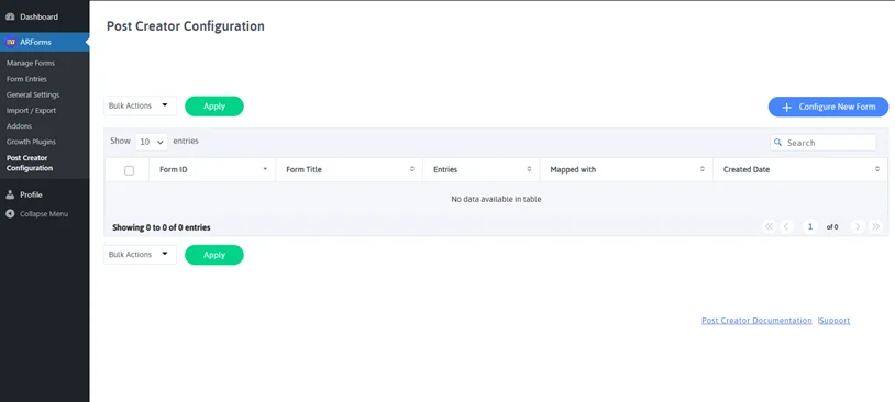 การกำหนดค่าโพสต์ของผู้สร้าง Arforms