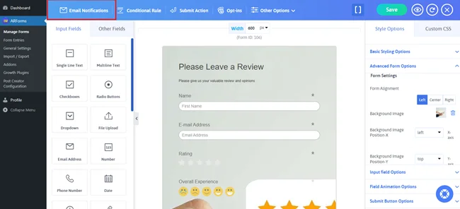 แจ้งเตือนทางอีเมล