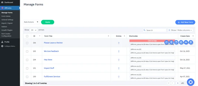 อาวุธยุทโธปกรณ์จัดการแบบฟอร์ม