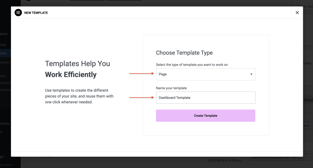 เลือกประเภทเทมเพลต
