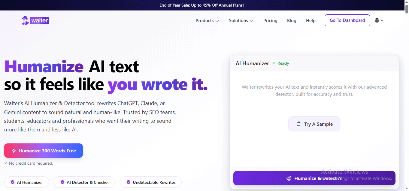 Walter Writes AI - unul dintre cei mai buni umanizatori AI pentru constructori de site-uri de nișă