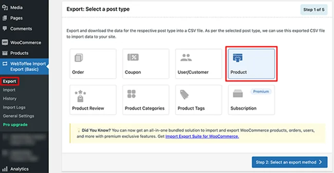 คลิกส่งออกและเลือกเป็นประเภทโพสต์