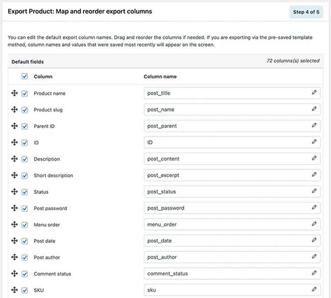 แมปและเรียงลำดับคอลัมน์การส่งออกใหม่