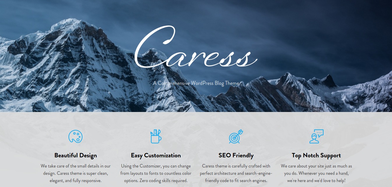 Caress - Um tema de blog WordPress abrangente