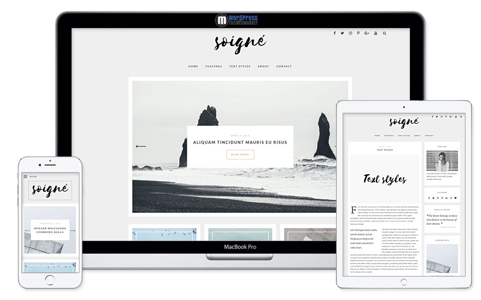 Soigne - Um tema de blog WordPress minimalista responsivo