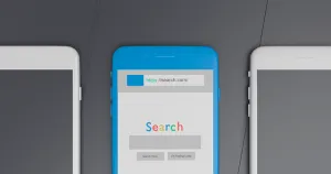 Adresă web scurtă „search.com” într-un exemplu de model de smartphone.