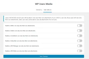 WP 用戶媒體插件設置屏幕。