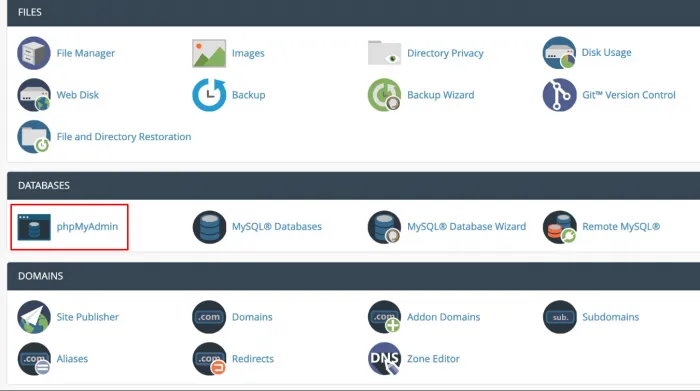 cPanel 中的 phpMyAdmin 圖標。