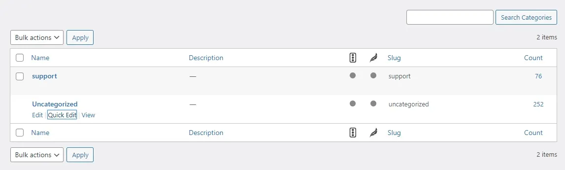 Un elenco di categorie in WordPress