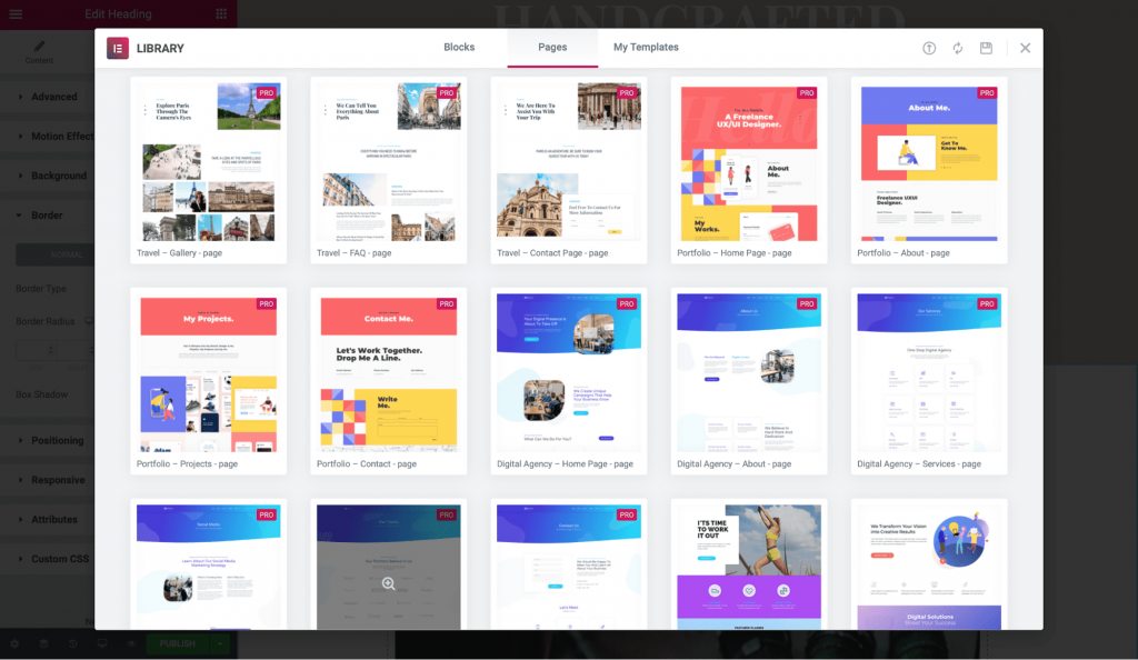 요소 템플릿 Template library of Elementor