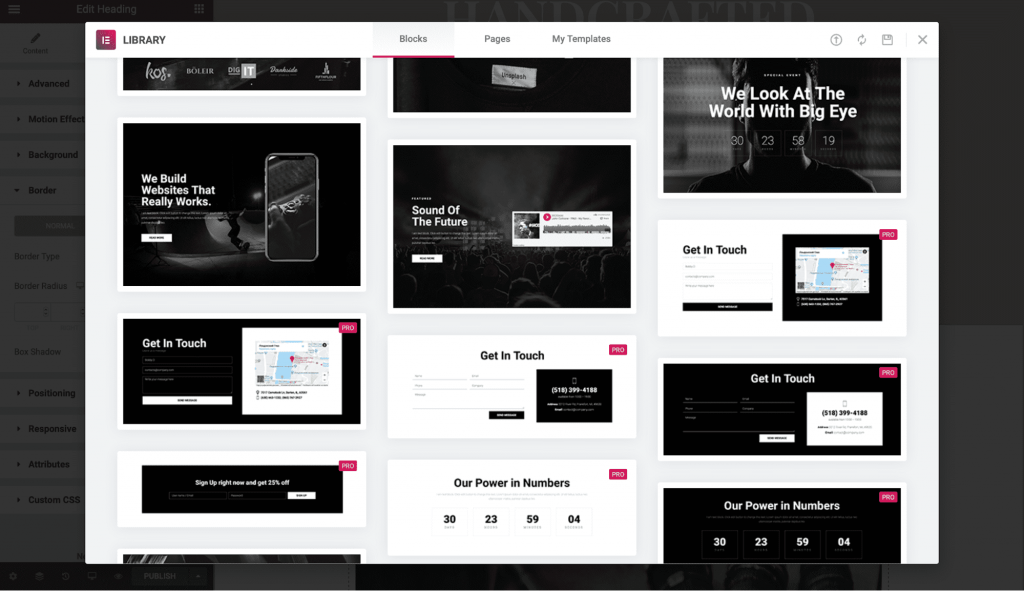 블록 모듈 템플릿 Individual block modules templates in Elementor
