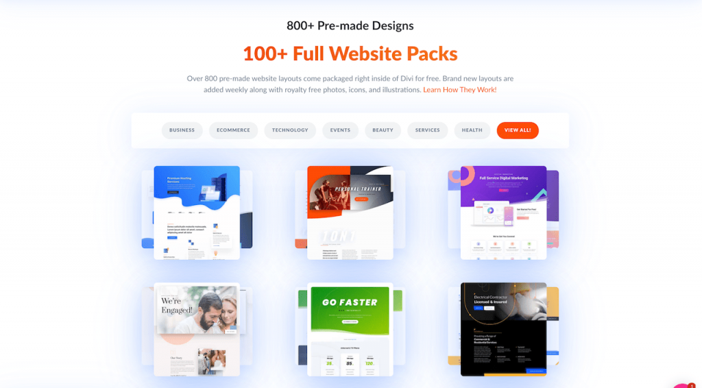 Divi pre-made templates and full website packs