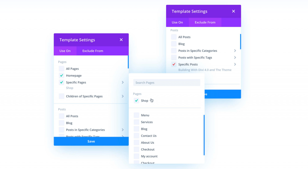 Template settings of the Divi theme builder