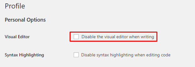 Nonaktifkan editor visual saat menulis