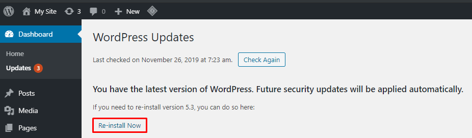 Perbaiki Editor Visual WordPress Dengan Menginstal Ulang WordPress