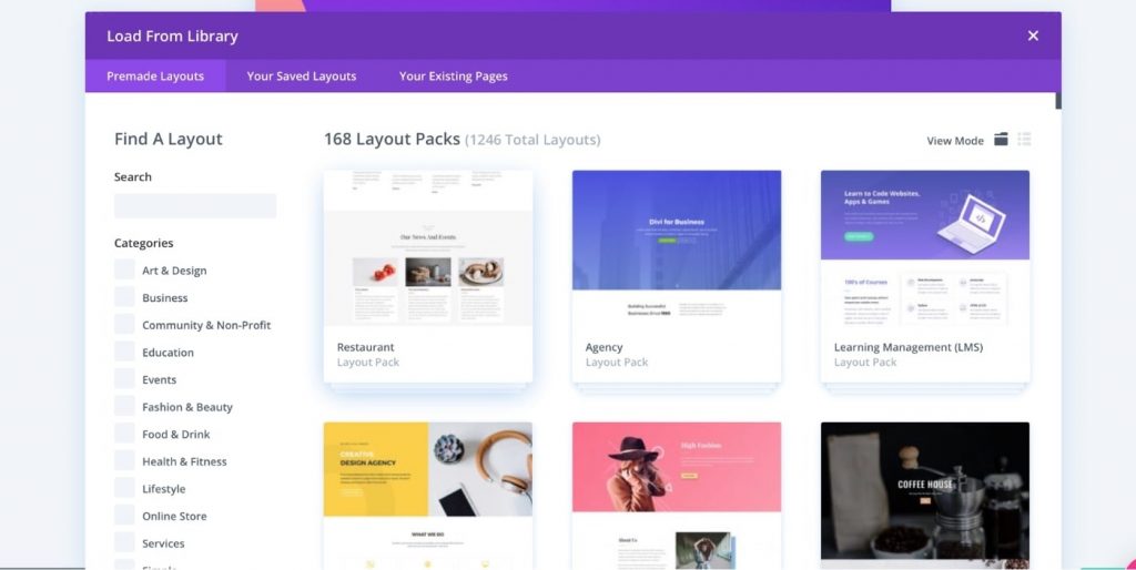 Divi Builder의 레이아웃 라이브러리