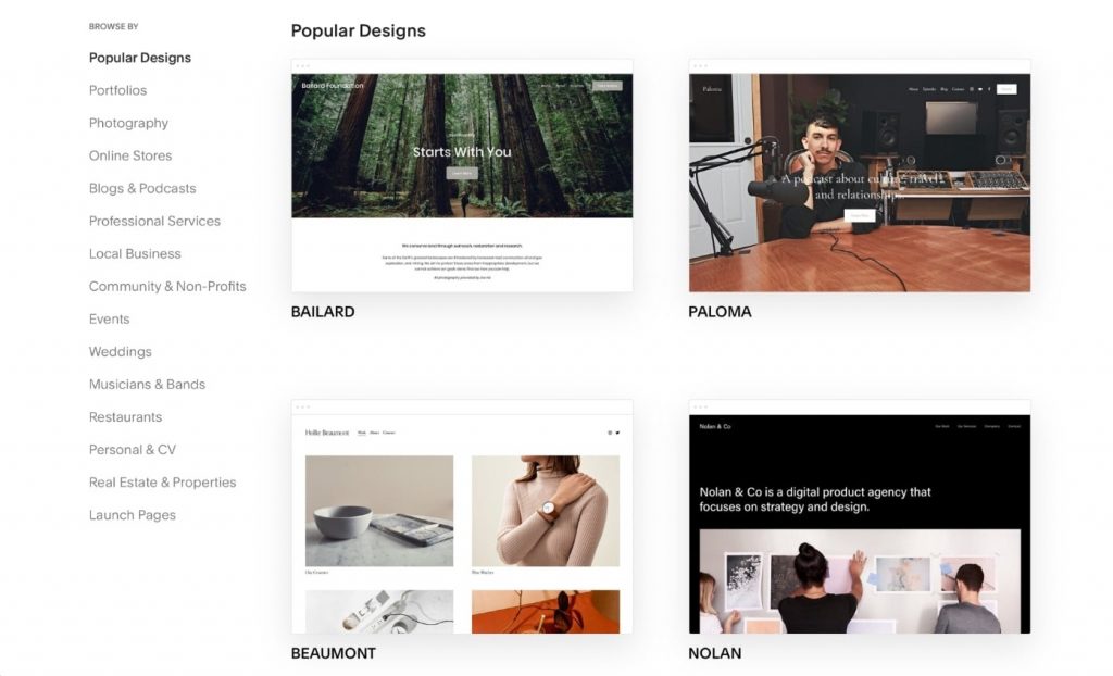Squarespace의 레이아웃 모음