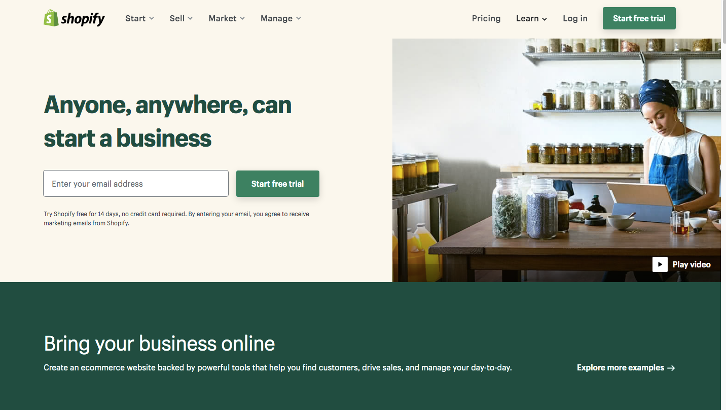 Die Anmeldeseite von Shopify Shopify