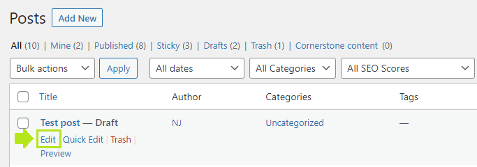 Mengedit posting yang ada di WordPress