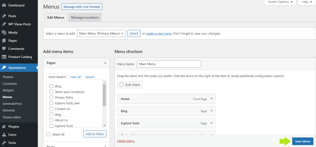 Mengedit menu WordPress