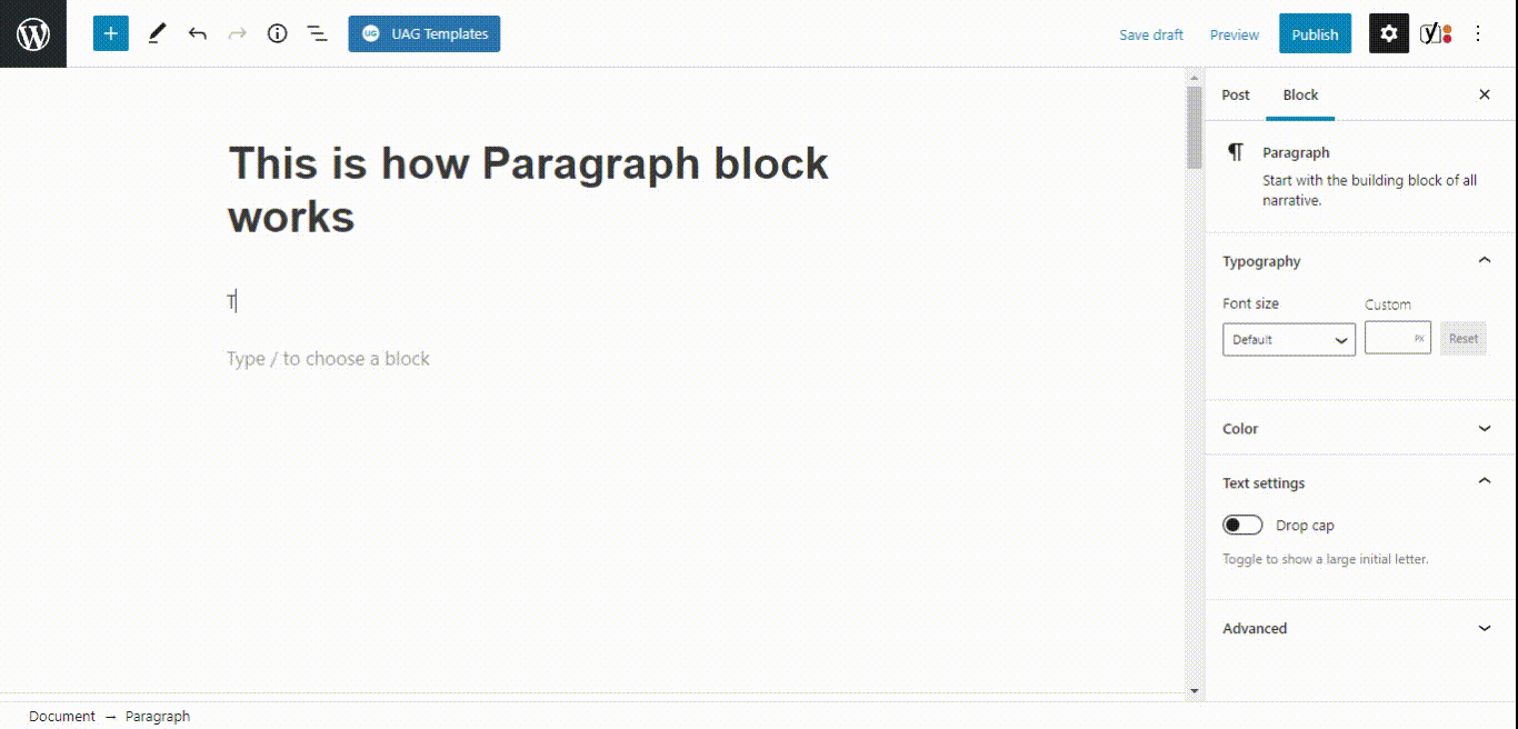 Menggunakan blok paragraf di Gutenberg (WordPress)