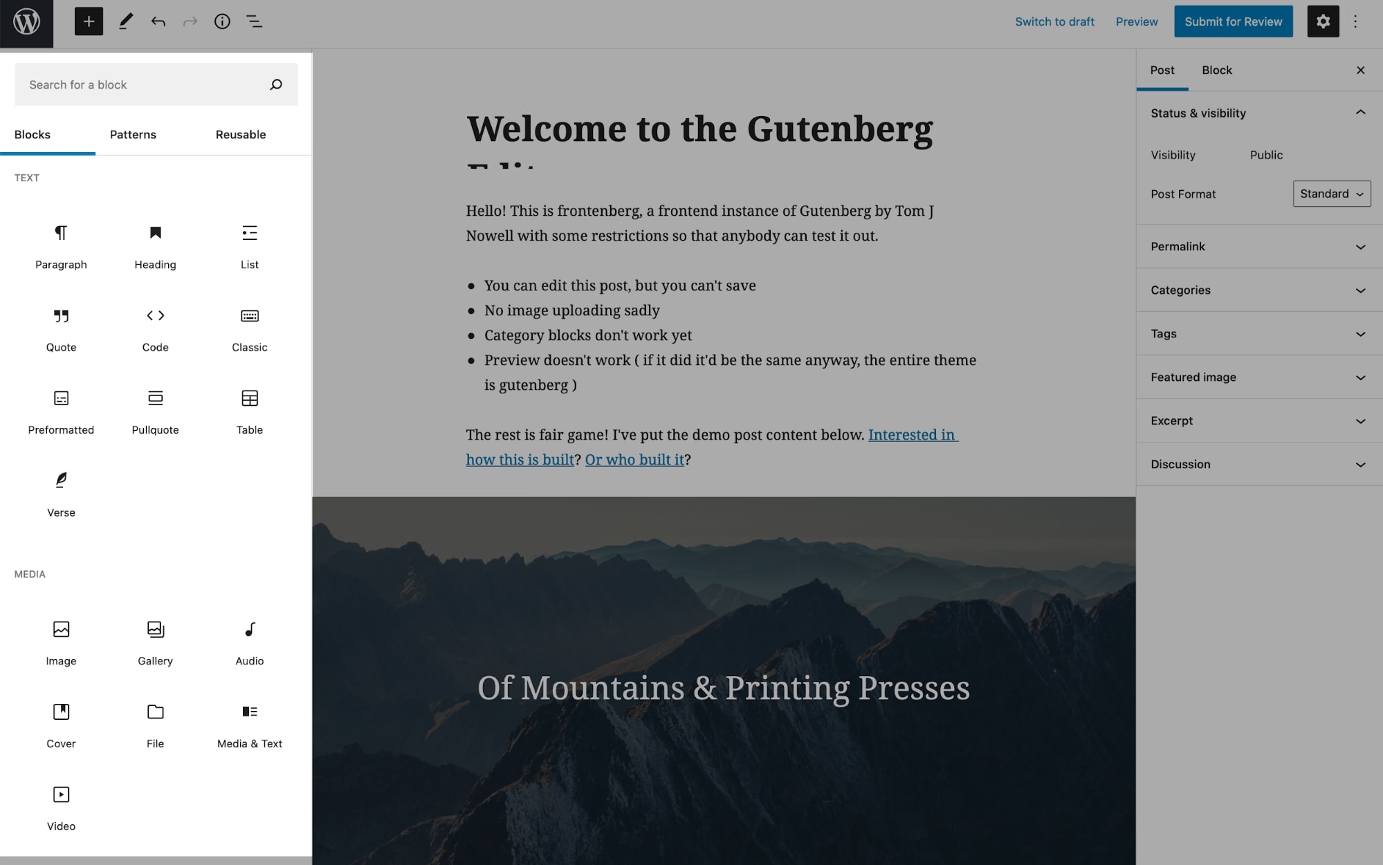 Blok di editor Gutenberg