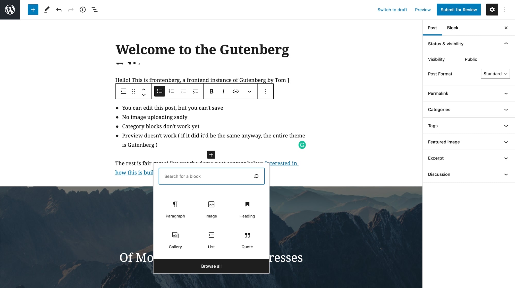Antarmuka editor Gutenberg