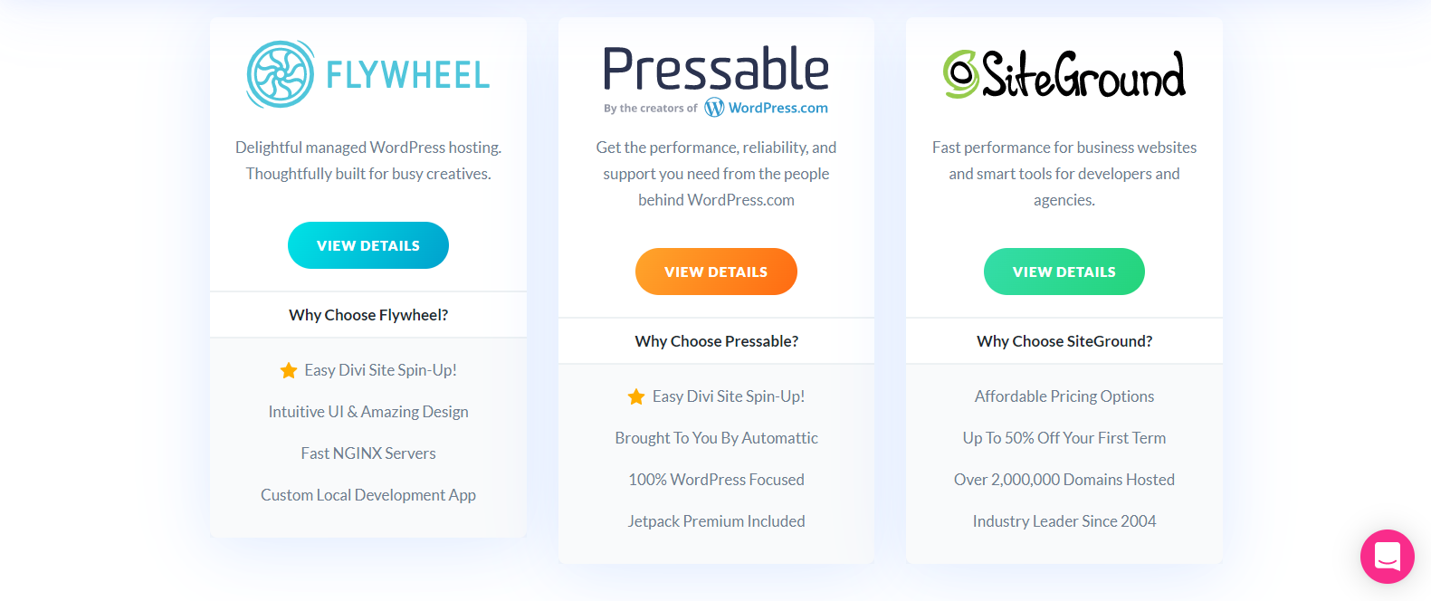 Divi merekomendasikan platform hosting