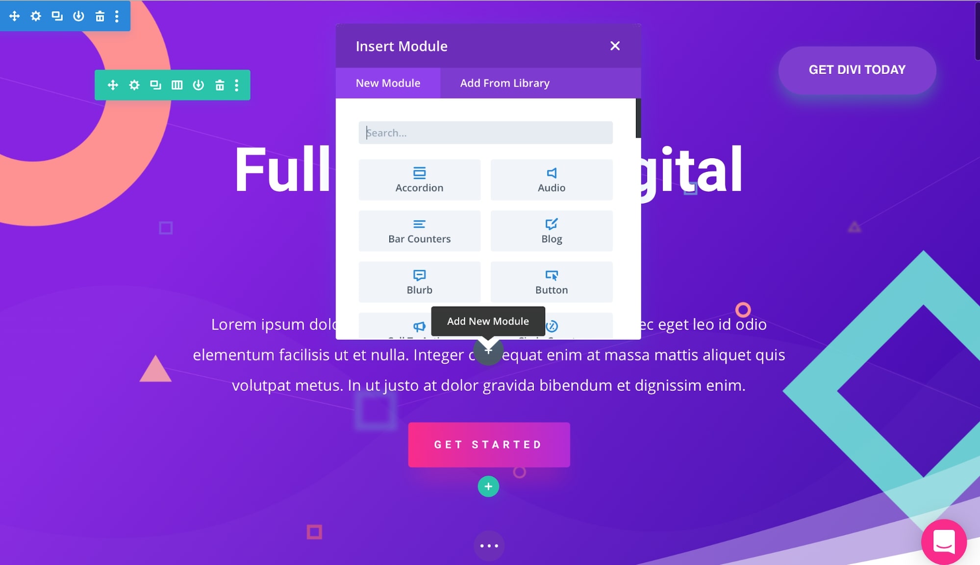 Menambahkan modul baru menggunakan Divi builder