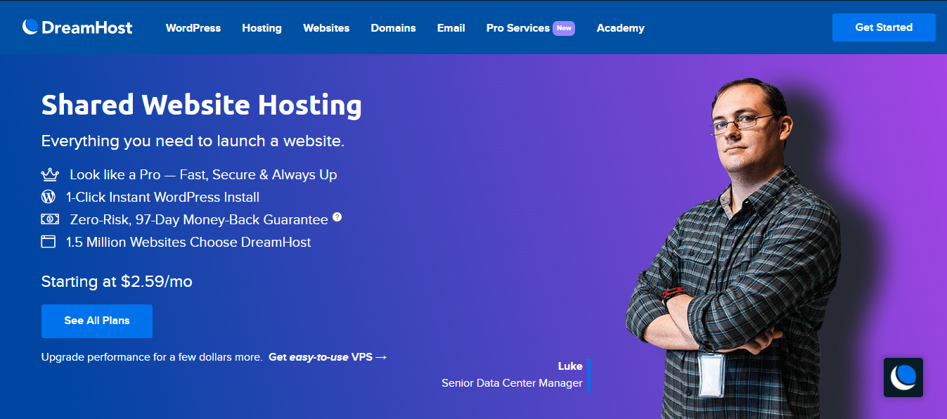 Dreamhost 共享网站托管页面