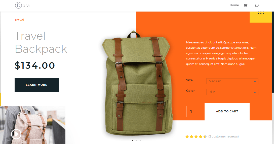 Modello di pagina del prodotto Divi WooCommerce
