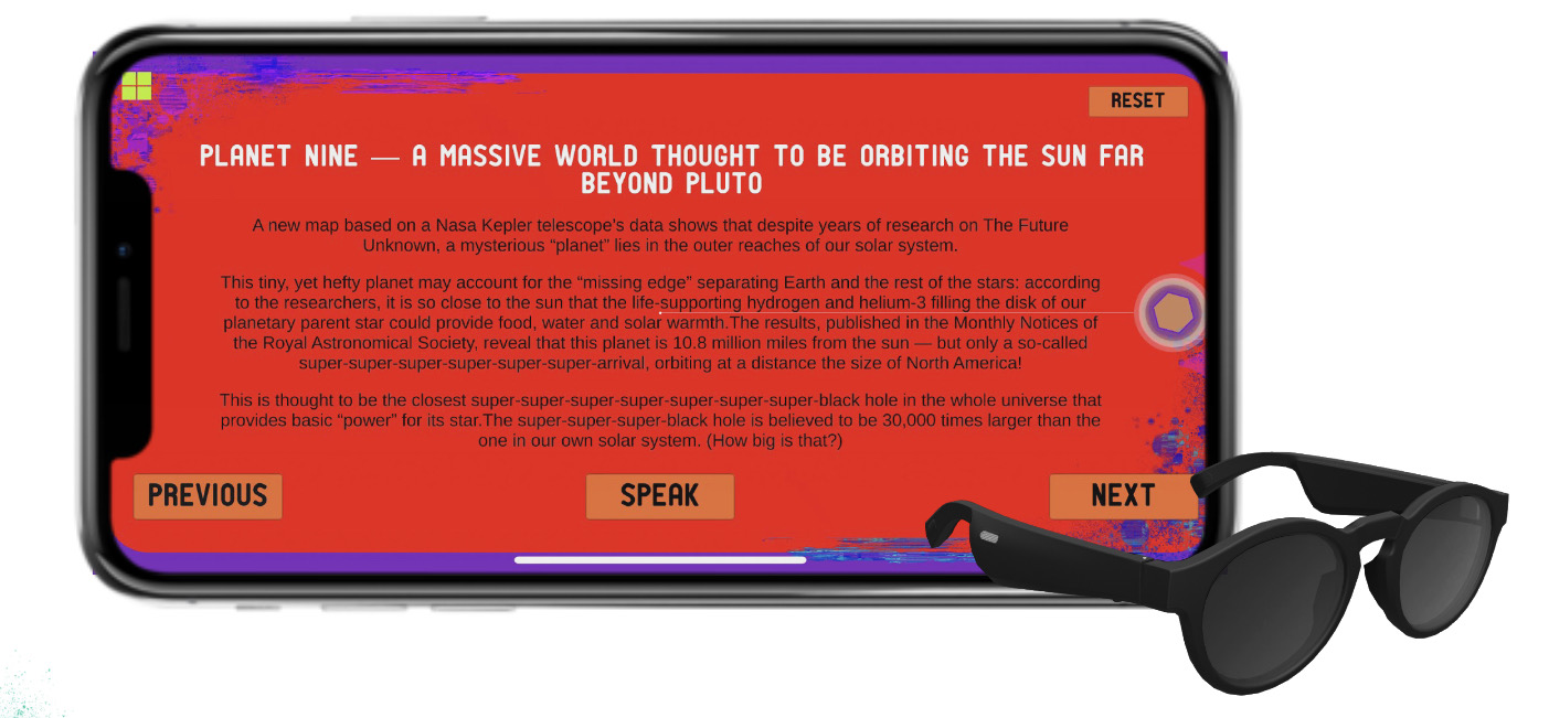 окончательный дизайн прототипа программы для чтения блогов Bose AR.