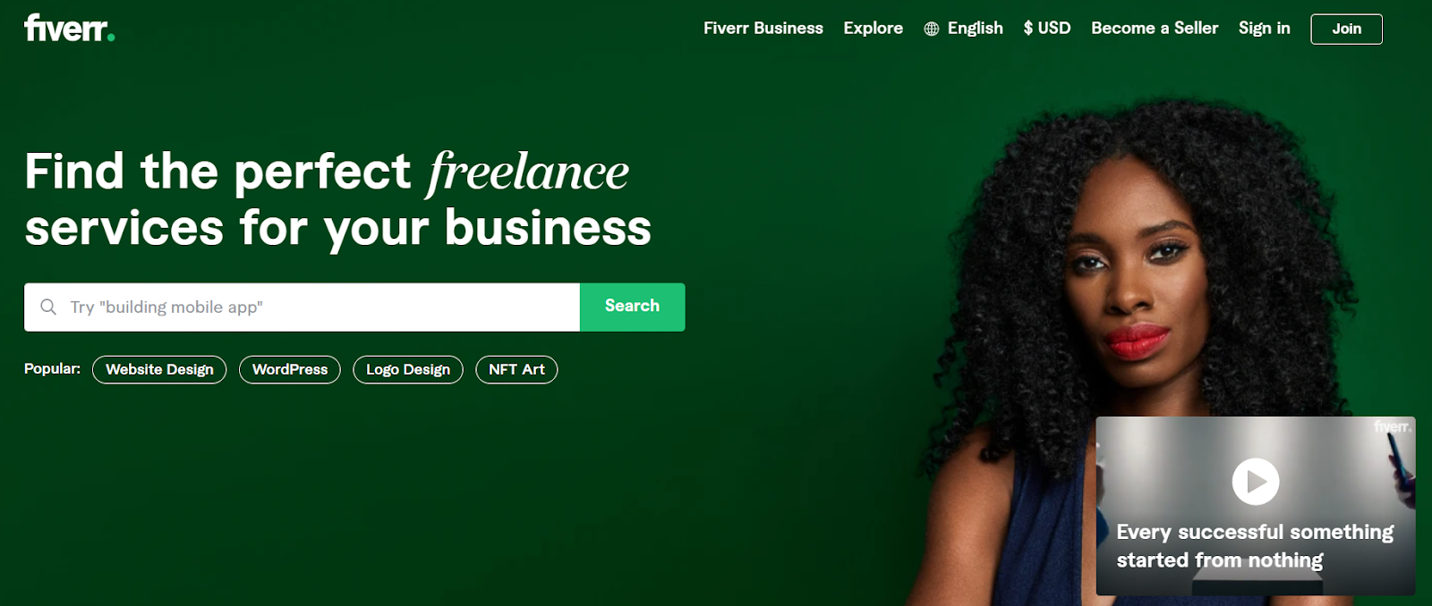 página inicial do Fiverr