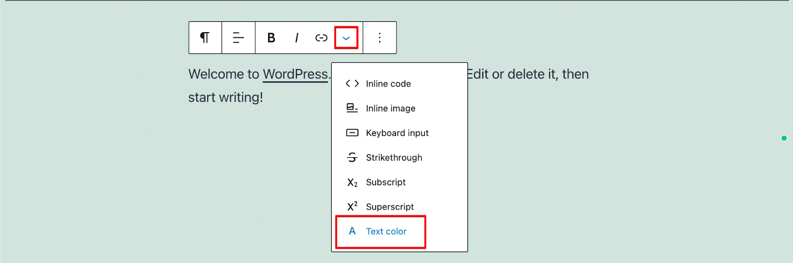 Botão de cor de texto do WordPress Gutenberg