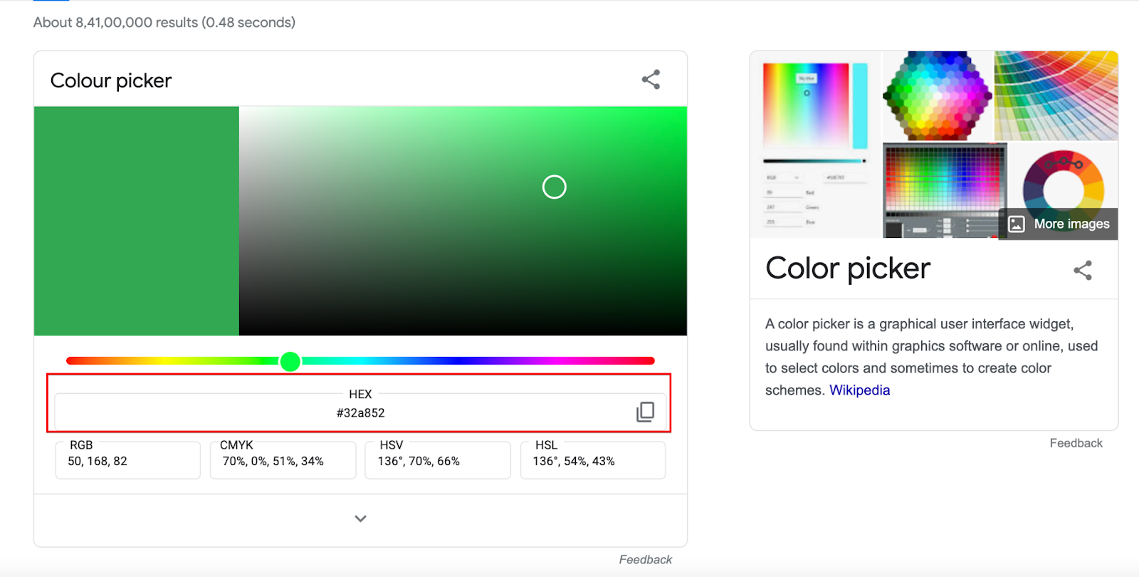Ferramenta de seleção de cores do Google
