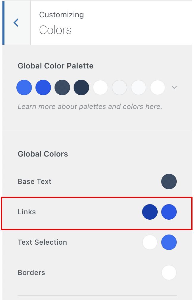 Configurações de cores em blocos