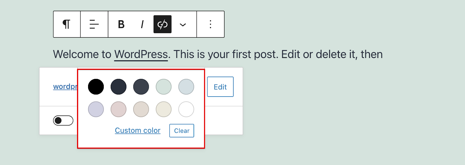 Opções de cores de texto do WordPress Gutenberg