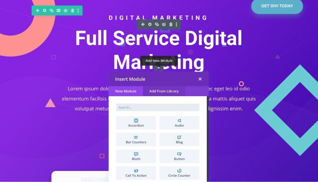 Editor do construtor Divi