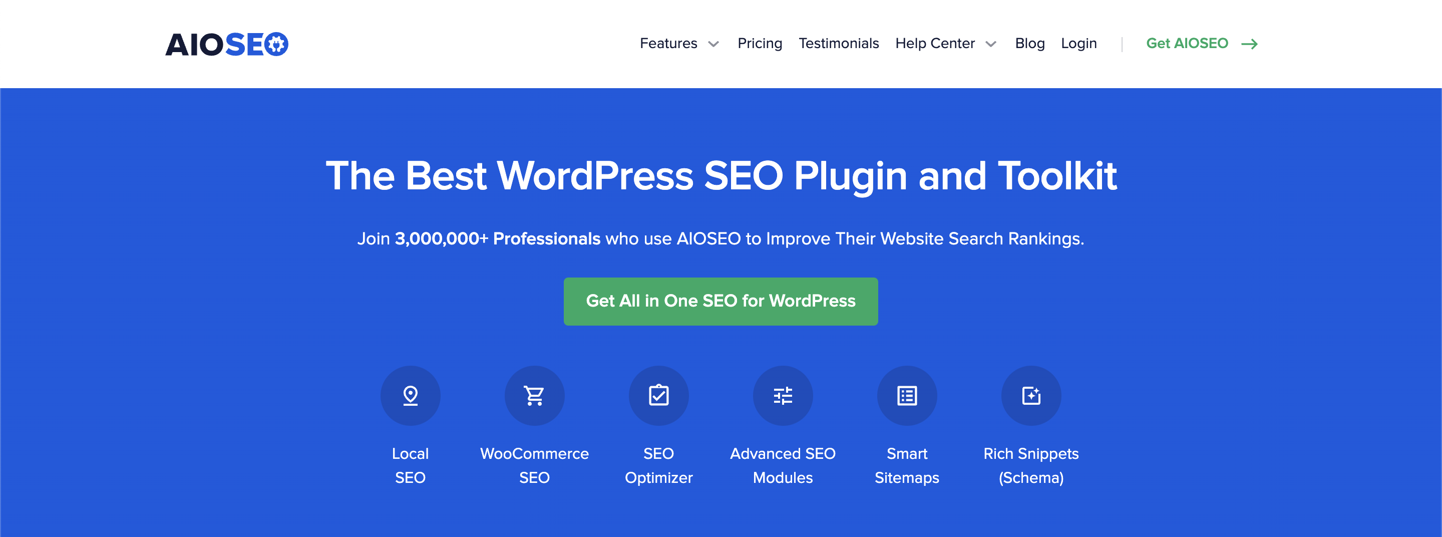 Página inicial do plug-in AIOSEO
