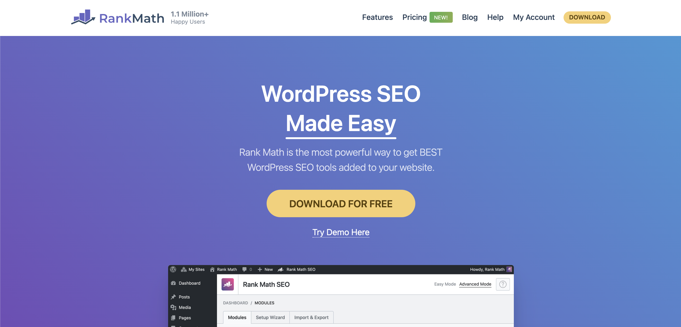 Página inicial do plugin Rank Math SEO