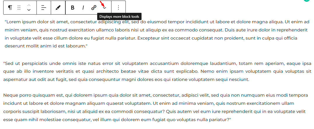 WordPress 编辑器中的更多块工具按钮