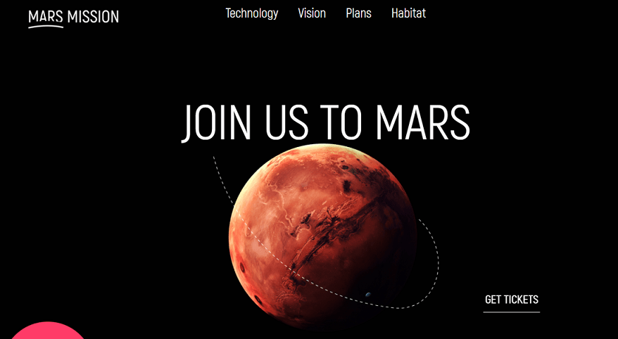 เว็บไซต์ Mars Mission Elementor