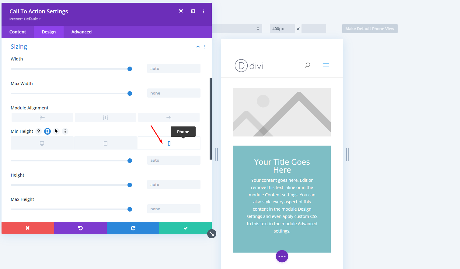 mobile einstellungen des divi-moduls