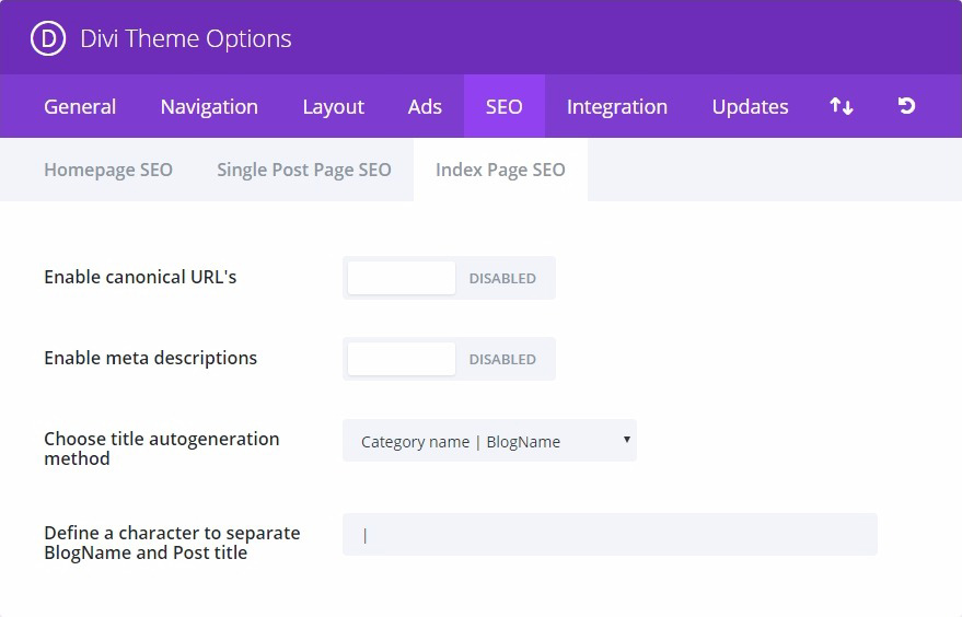 SEO-Einstellungen für Divi-Indexseiten
