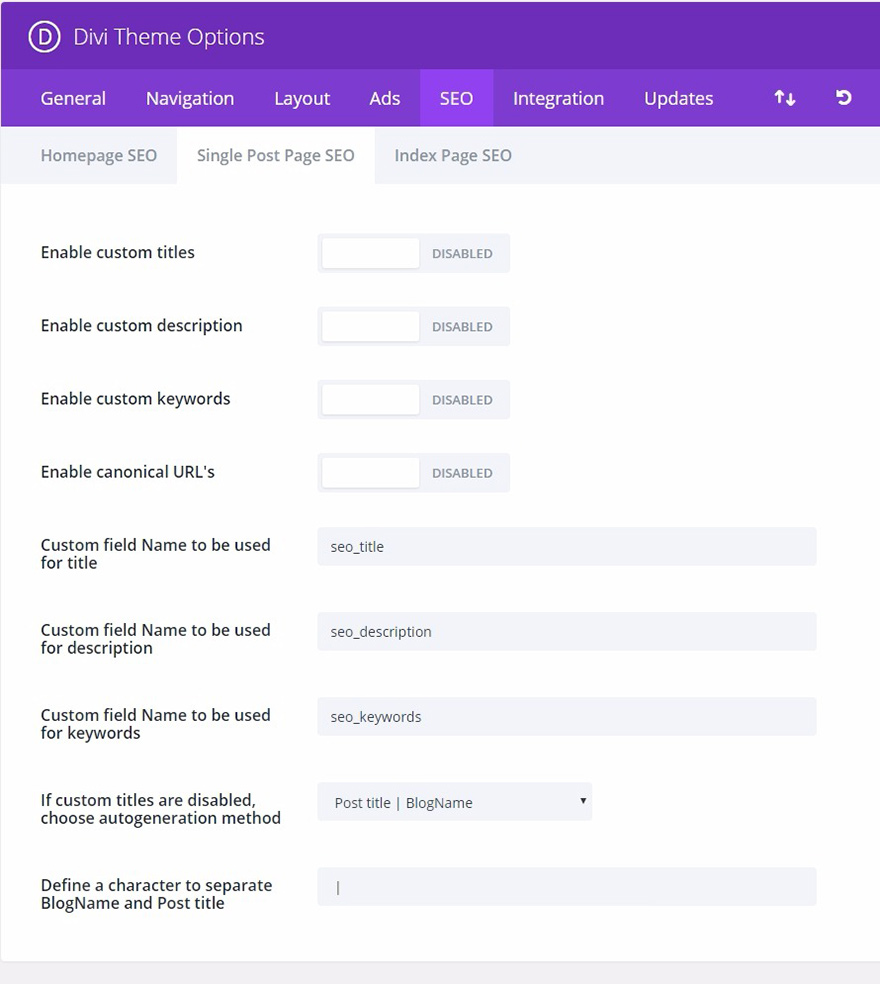 Divi Single Post Page SEO-Einstellungen