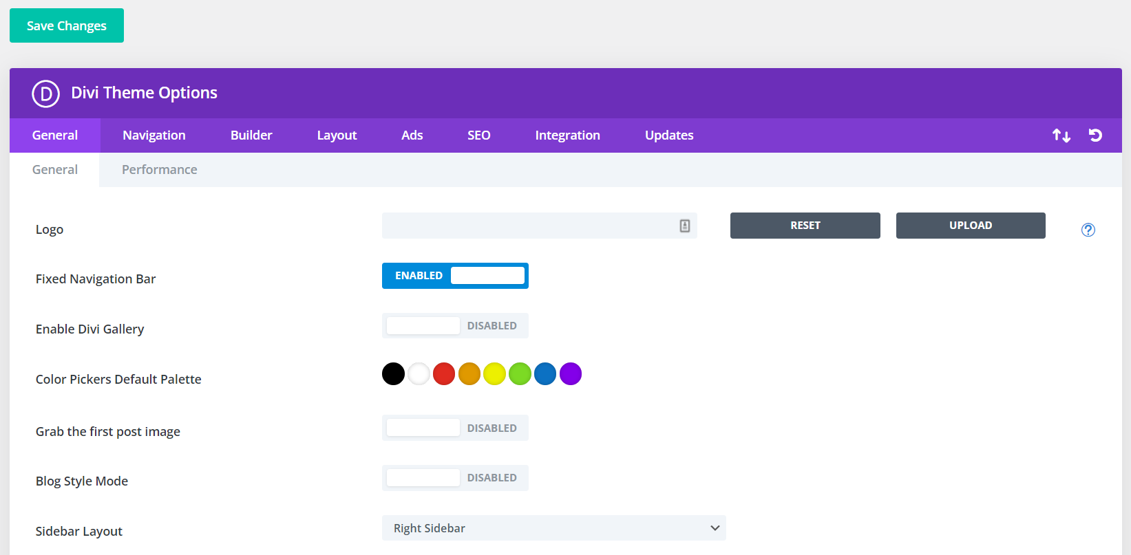 Divi allgemeine Theme-Optionen