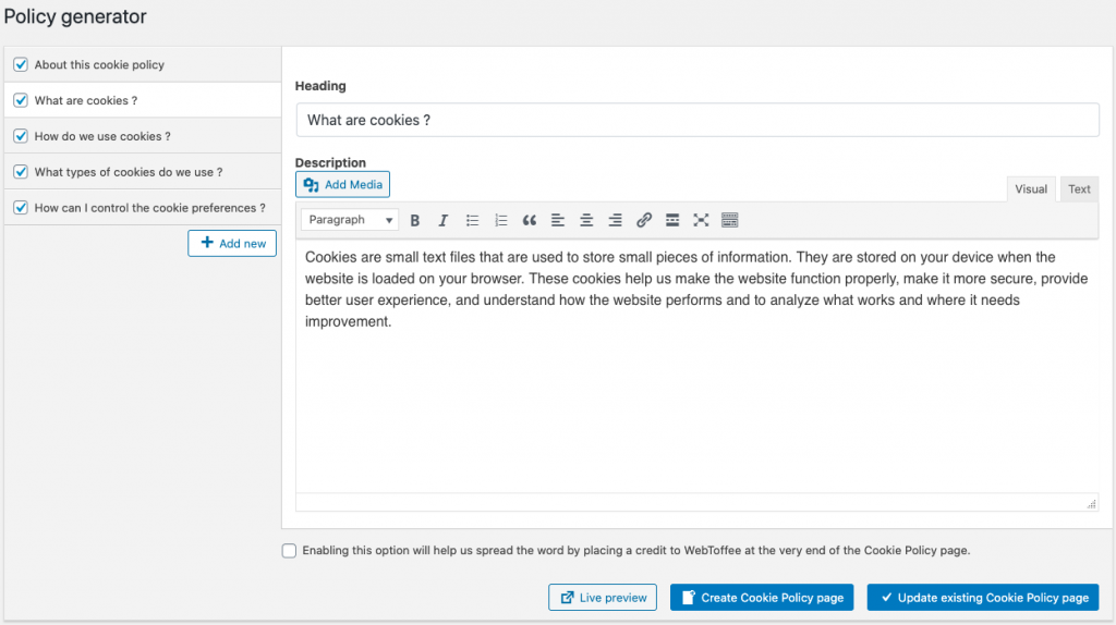 GDPRCookie同意WordPressプラグインレビュー Generate Cookie/Privacy Policy